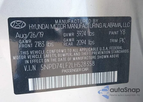 2020 Hyundai Elantra Se from USA, damaged, VIN 5NPD74LF2LH528358